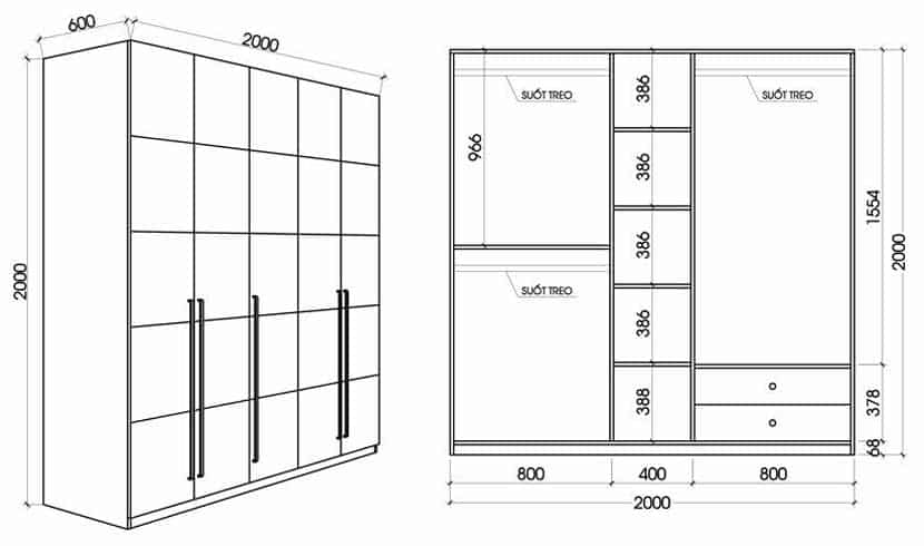 Kích thước tủ quần áo chuẩn người lớn