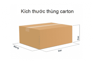 Kích thước của mỗi thùng carton gồm chiều dài, rộng, và cao