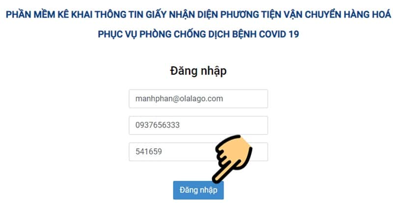 Nhấn đăng nhập