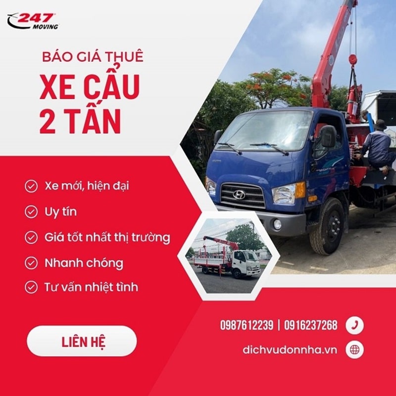 Cước phí thuê xe cẩu 2 tấn mới nhất